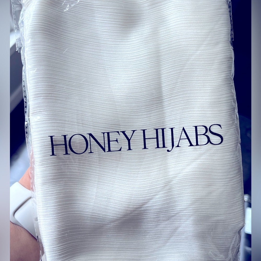 Brand New Scarf, Honey Hijab textured Satin material white soft light shimmer
